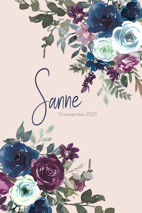 Geboortekaartje meisje bloemen watercolour roze blauw