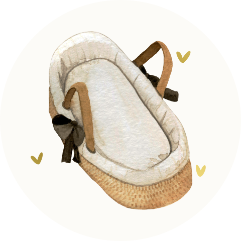Lieve sluitzegel voor geboorte baby met mandje en hartjes in folie
