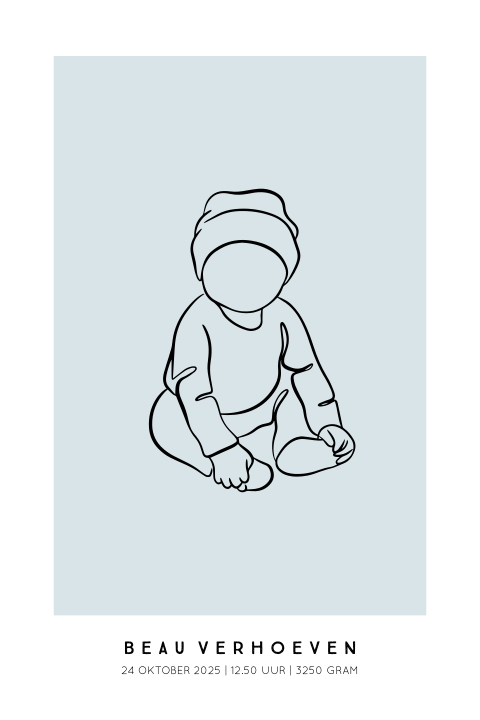 Geboorteposter baby - Lijntekening blauw 40x60 cm | Minimalistisch & stijlvol ontwerp
