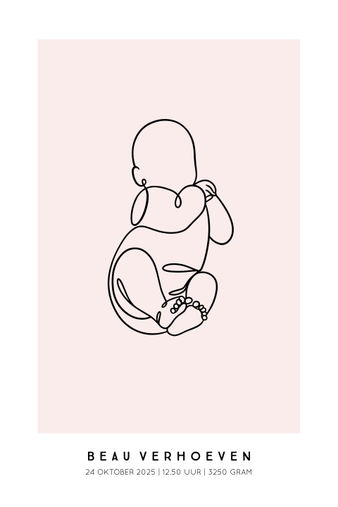 Geboorteposter baby - Lijntekening liggend 40x60 cm | Lief en stijlvol kraamcadeau