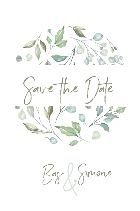 Save the date blaadjes groen grijs