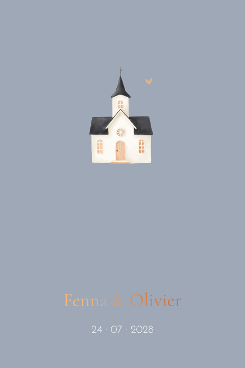 Trouwkaart kerkje met koperfolie