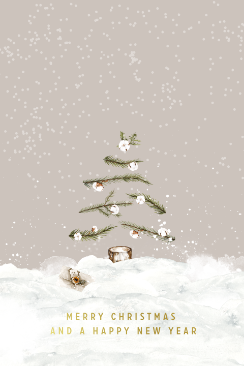kerstkaart illustratie kerstboom takken sneeuw