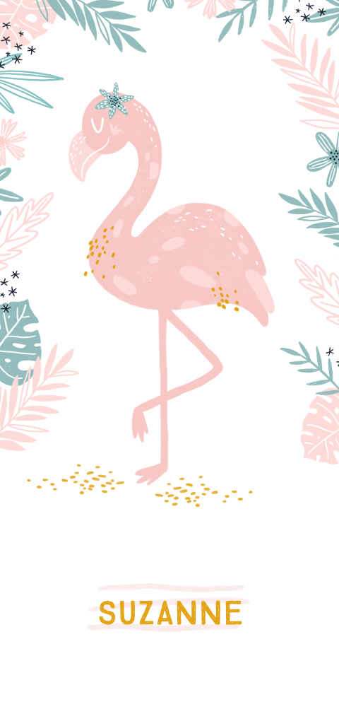 Geboortekaartje meisjes flamingo botanisch roze groen