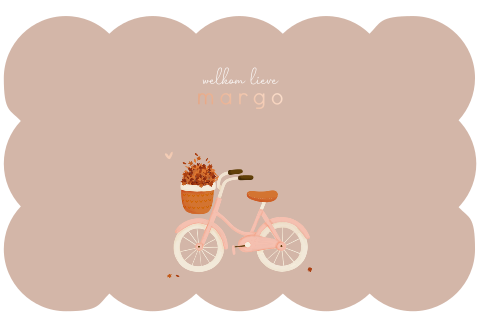 Geboortekaartje meisje met fiets en herfstblaadjes