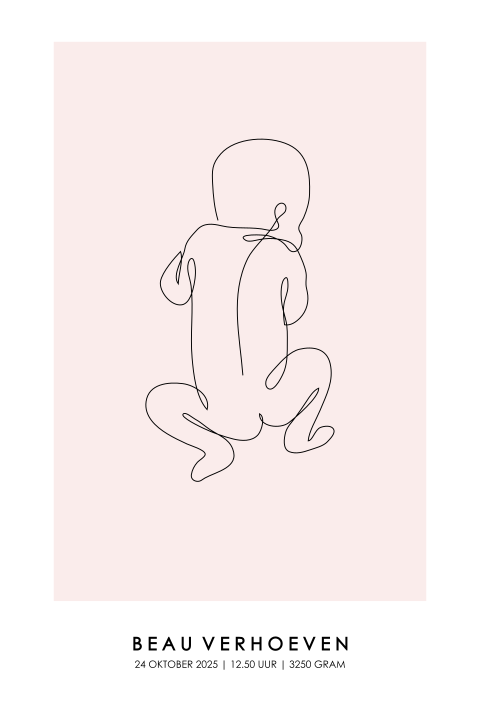 Geboorteposter baby lijntekening roze | Persoonlijk en stijlvol cadeau