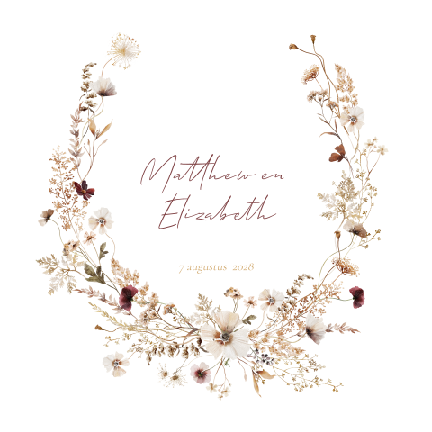 Romantische trouwkaart met droogbloemen