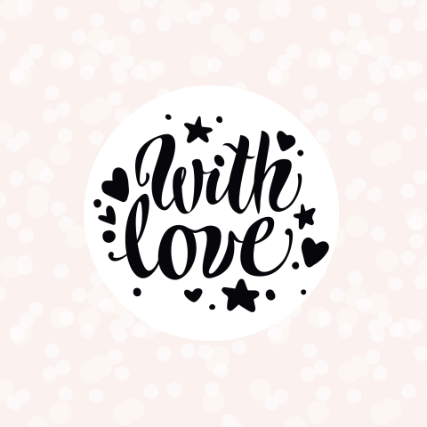 Stijlvolle kaart blush met witte stippen en tekst With Love