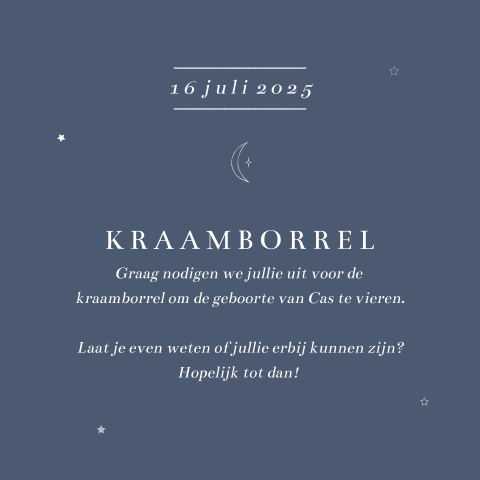 Kraamborrelkaartje met sterretjes en maantje