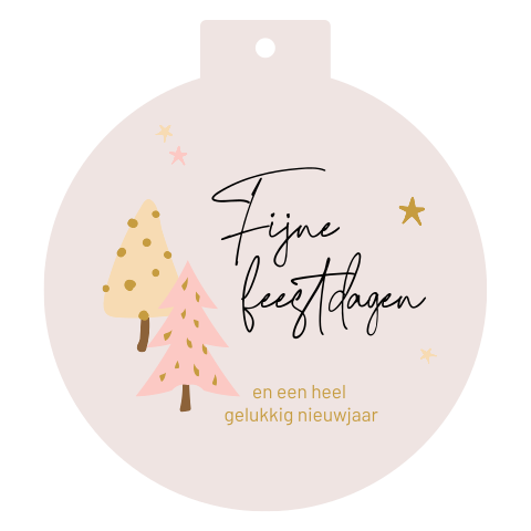 kerstkaart kerstbal roze kerstbomen