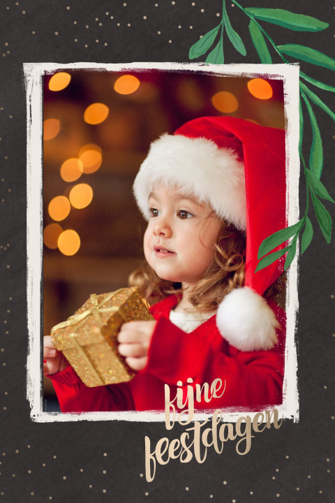 kerstkaart met eigen foto en getekend takje