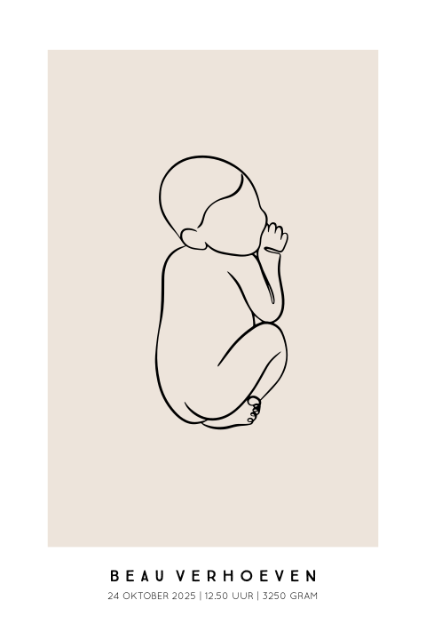 Geboorteposter baby lijntekening naturel 40x60 cm | Tijdloos geboortecadeau