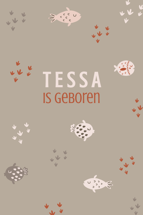 Geboortebord met visjes in roze en bruin