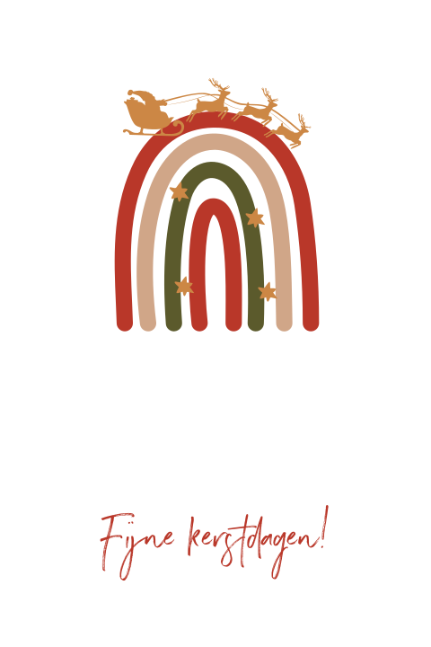 kerstkaart met kerstman op regenboog