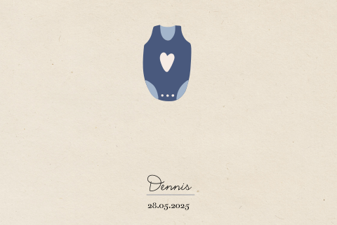 Lief geboortekaartje met rompertje in blauw