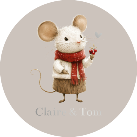 sticker naam kerst illustratie muis folie