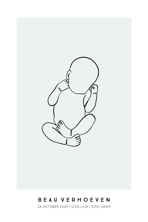 Geboorteposter baby lijntekening - Groen 40x60 cm | Minimalistisch geboortecadeau