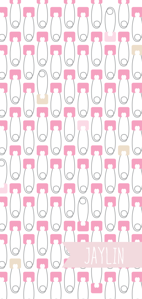 Stoer geboortekaartje met roze veiligheidsspelden