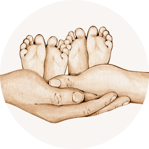 Sluitzegel tweeling babyvoetjes in handen waterverf