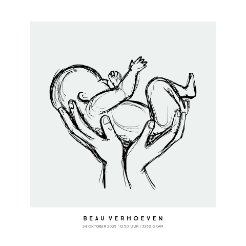 Geboorteposter baby schets - Vierkant ontwerp met groene achtergrond