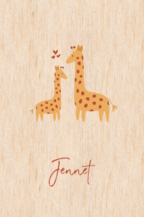 Houten geboortekaartje met twee girafjes
