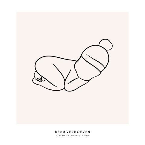 Geboorteposter baby met mutsje - Lijntekening 60x60 cm | Lief en persoonlijk ontwerp