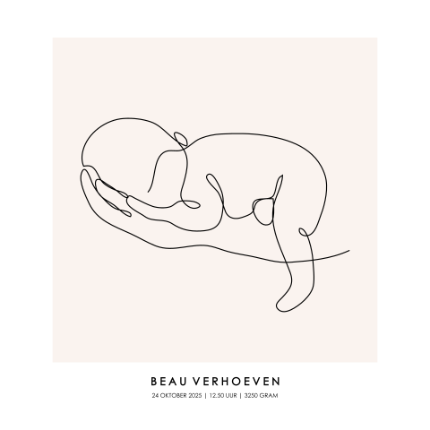 Baby poster liggend - Lijntekening roze vierkant | Persoonlijke geboorteposter