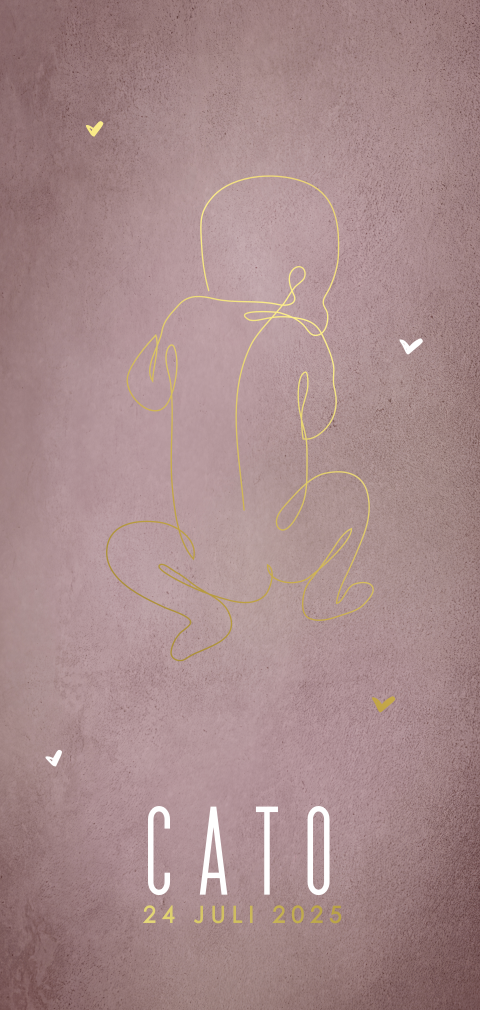 Geboortekaartje met goudfolie lijntekening baby