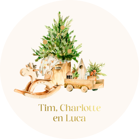 sticker kerst illustratie speelgoed goudfolie