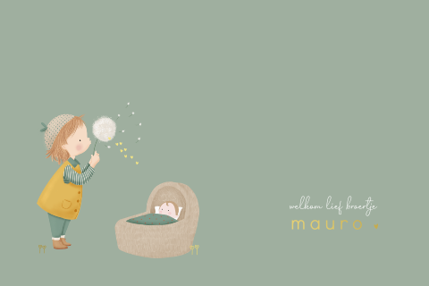 Geboortekaartje broertje met paardenbloem | Groen & goudfolie