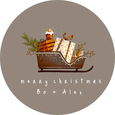kerst sticker naam illustratie slee kerstcadeautjes