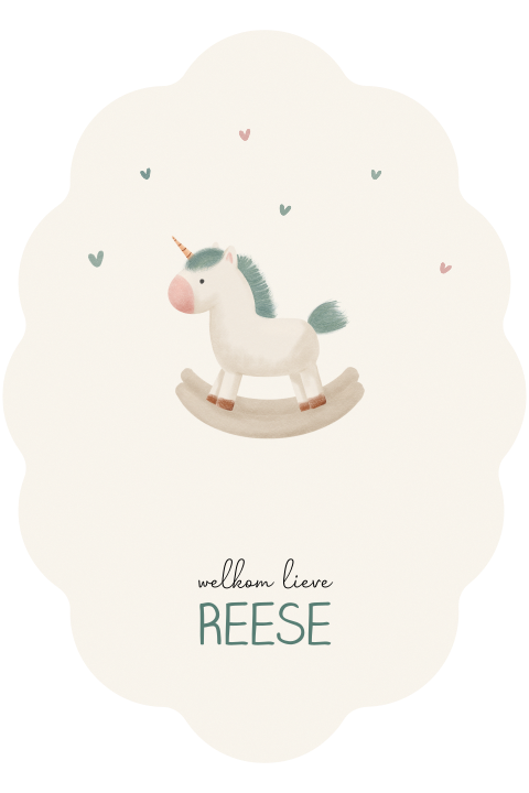 Geboortekaartje eenhoorn hobbelpaardje | Stans geboortekaartje