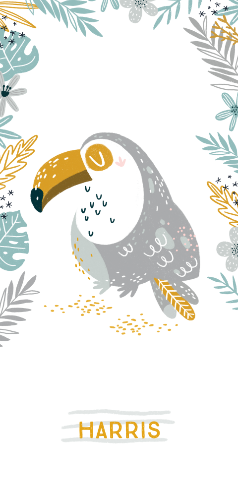 Hip geboortekaartje jongen vogel botanisch groen grijs