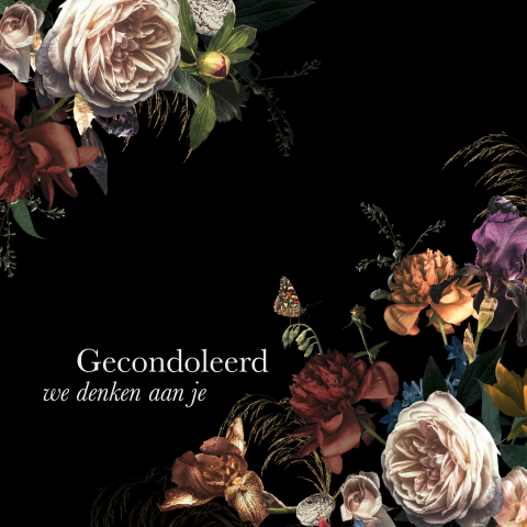 Klassieke condoleancekaart zwart met bloemen