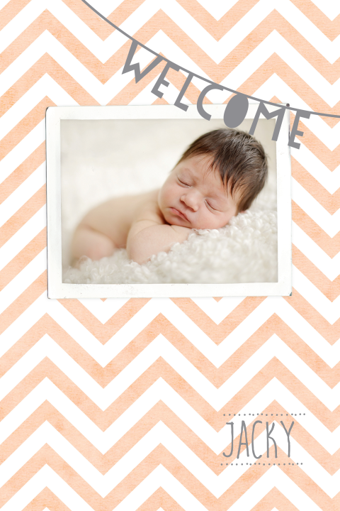 Geboortekaartje met foto en slinger Welcome peach