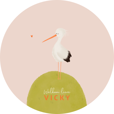 Ronde raamsticker geboorte ooievaar meisje
