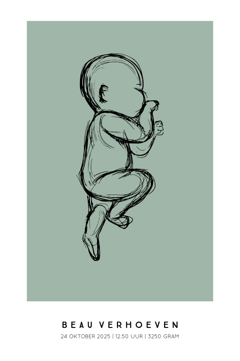 Geboorteposter baby schets - Groen | Uniek en persoonlijk cadeau