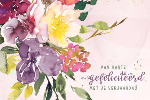 Verjaardagskaart met waterverf bloemen