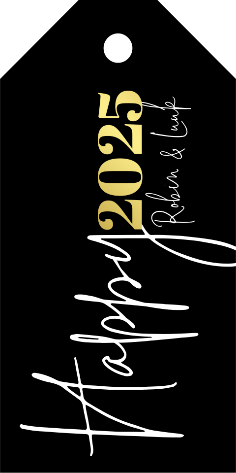 minimalistisch cadeaulabel nieuwjaar zwart goudfolie  | 18 stuks
