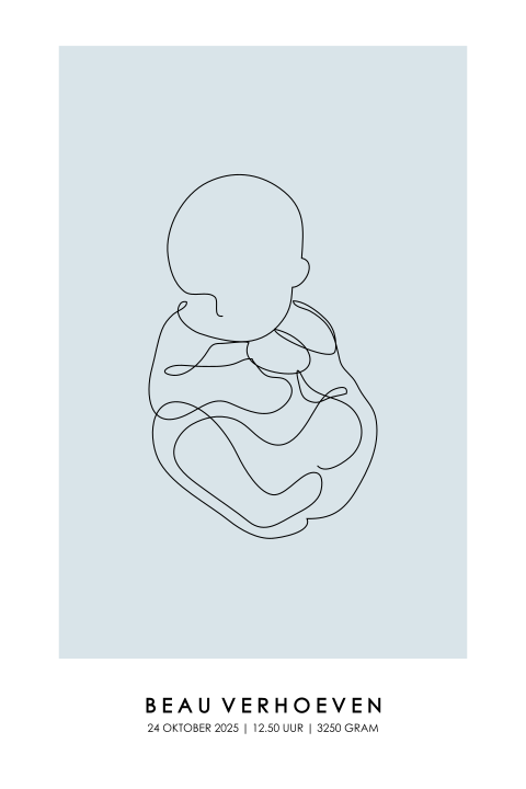 Baby poster zittend - Lijntekening blauw | Lief kraamcadeau