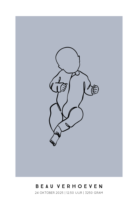 Geboorteposter jongen - Lijntekening 40x60 cm | Persoonlijk geboortecadeau