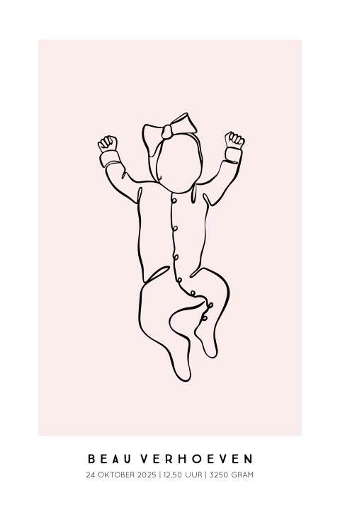 Geboorteposter meisje - Lijntekening roze 40x60 cm | Lief en uniek kraamcadeau