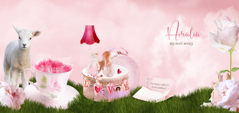 lief sprookjesgeboortekaartje meisje ballerina lammetje roze