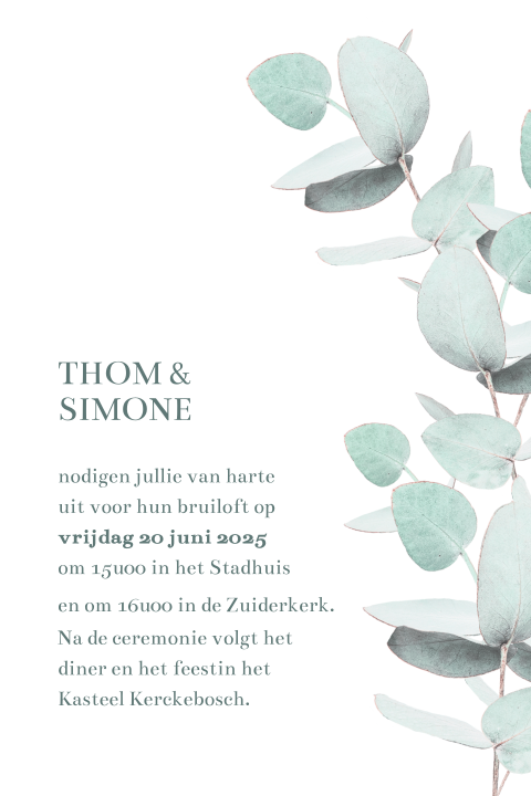 Trendy trouwkaart met eucalyptus