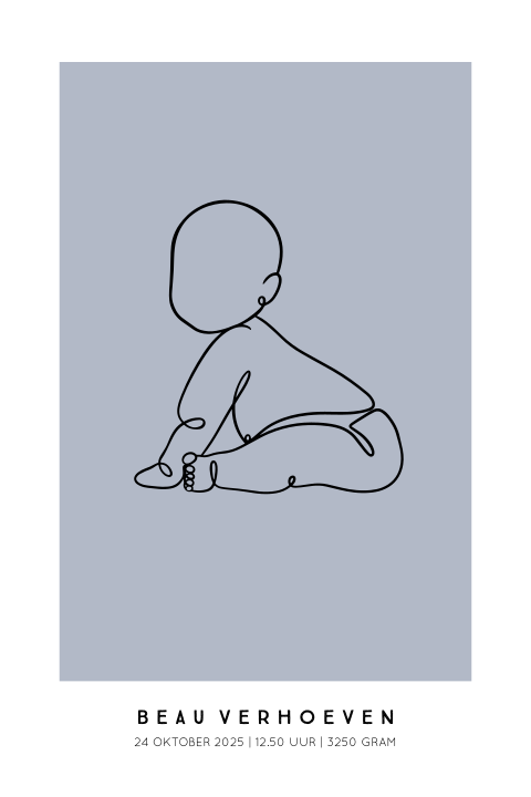 Geboorteposter baby - Lijntekening zittend blauw 40x60 cm | Lief en persoonlijk cadeau
