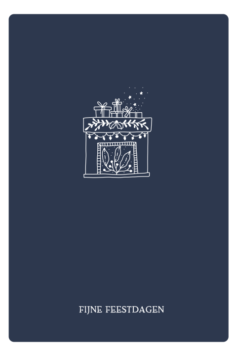 Donkerblauwe kerstkaart met open haard Fijne kerstdagen