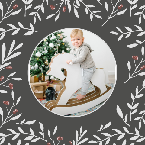kerstkaart met foto zwart met takjes en besjes
