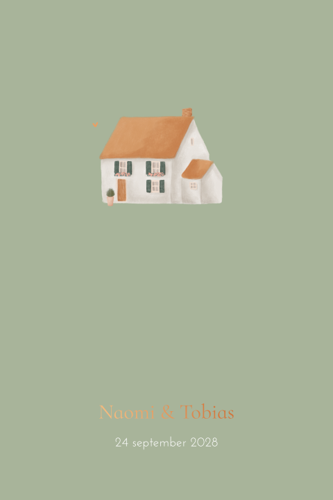 Trouwkaart landelijke ceremonielocatie met wit huis