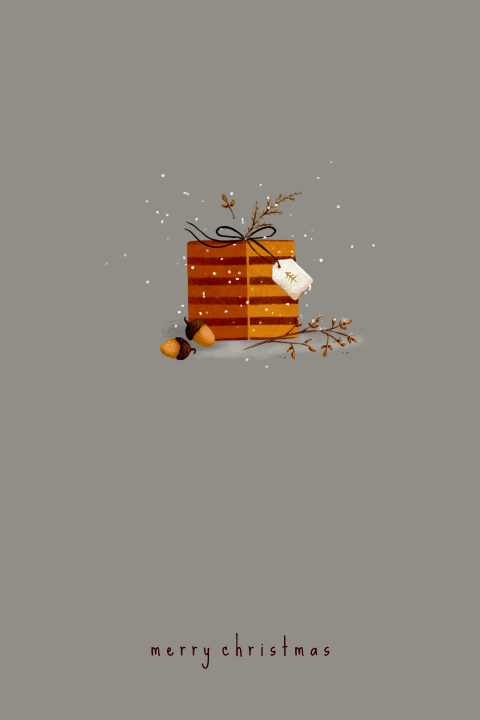 kerstkaart illustratie kerstcadeautje sneeuw