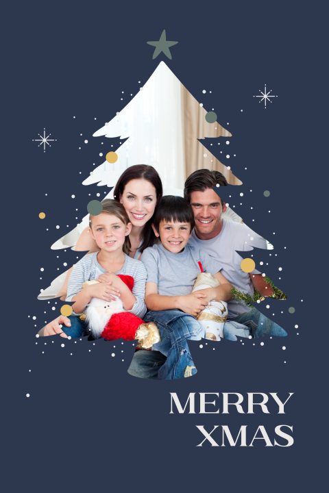 kerstkaart met foto in kerstboom